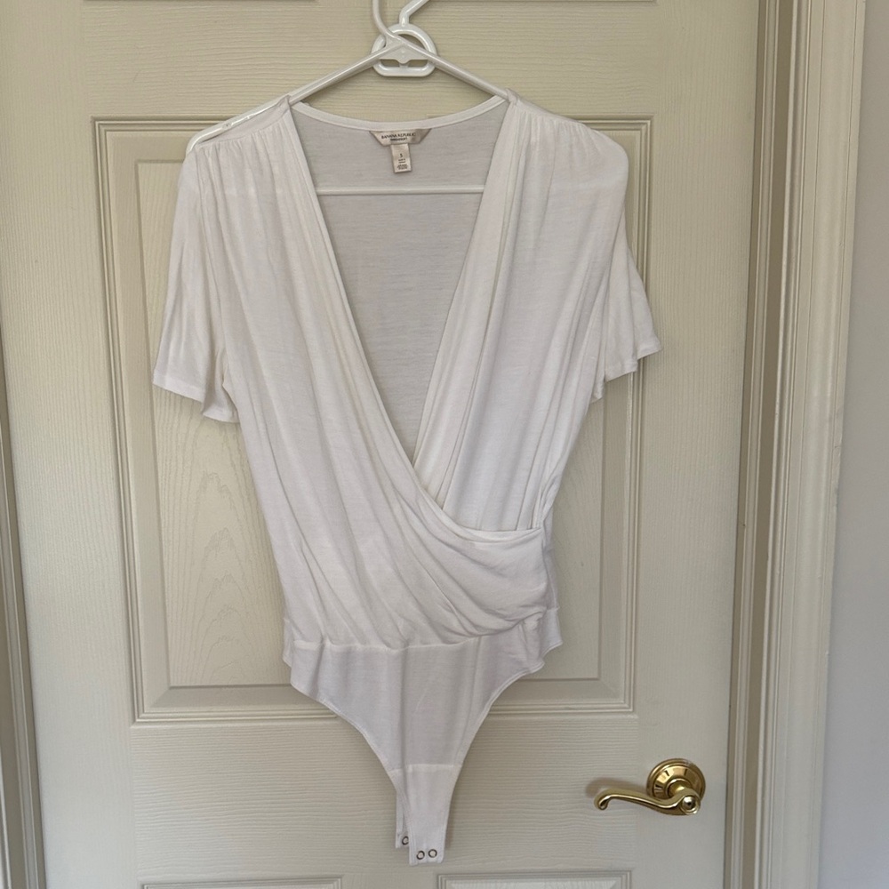 Banana Republic White Wrap V-Neck Bodysuit